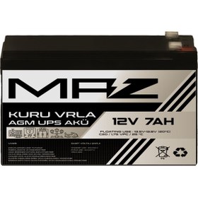 Resim Maz Akü 12 Volt 7 Amper (Ah) Kuru AGM VRLA Güç Kaynağı UPS Akü 