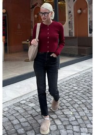 Resim Bordo Çıt Kapamalı Triko Kadın Hırka Mg2579 Bordo 