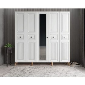 Resim Sofya Membran 5 Kapaklı Portmanto Montaj Dahil Çam Beyaz 175 Cm 