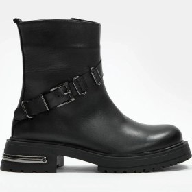 Resim Raina Siyah Hakiki Deri Kadın Bot Siyah 