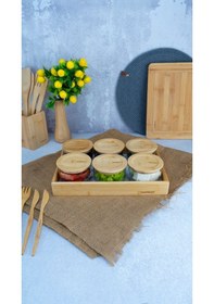 Resim Bambum 13 Parça Duo Cam Kahvaltılık Mermer Desen B6137 Ahşap 