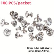 Resim 100 Beyaz Şeffaf Kristal Çivi, Hızlı Su Matkabı Gümüş Çiviler 6/8/10 mm Boyutlarda, DIY Deri El Sanatları ve Giyim İçin Uygun, Çanta Aksesuarları İçin de Donanım Aksesuarları olarak kullanılır. 