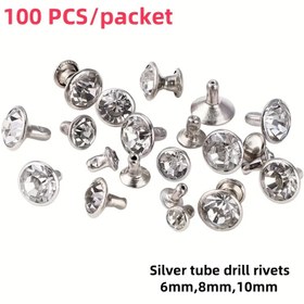 Resim 100 Beyaz Şeffaf Kristal Çivi, Hızlı Su Matkabı Gümüş Çiviler 6/8/10 mm Boyutlarda, DIY Deri El Sanatları ve Giyim İçin Uygun, Çanta Aksesuarları İçin de Donanım Aksesuarları olarak kullanılır. 