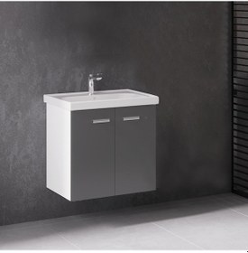 Resim Denko Terra 60 Cm Mdf Antrasit Gri Banyo Dolabı Alt Modül Ve Lava Antrasit - Gri 