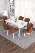 Resim Canisa Eva Serisi 80x132 Açılabilir Mdf Mutfak Masası Takımı Beyaz Masa 6 Kiremit Sandalye 