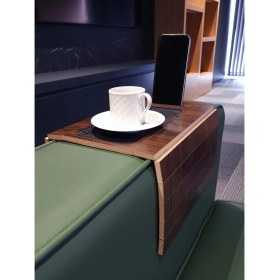 Resim Arkitekt Ex Telefon Tutuculu Ahşap Katlanır Portatif Organizer Yan Sehpa Kaydırmaz Deri Yüzeyli 