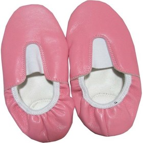 Resim Deri Pisipisi Pembe Renk Deri Tabanı Kaydırmaz Bale Ayakkabısı Pembe 