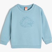 Resim Erkek Bebek Sweatshirt Bisiklet Yaka Uzun Kollu Kaplan Kabartma Baskılı 