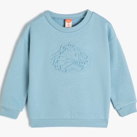 Resim Erkek Bebek Sweatshirt Bisiklet Yaka Uzun Kollu Kaplan Kabartma Baskılı 