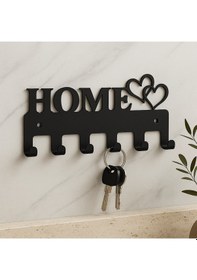 Resim Lunoart Home Yazılı Kalpli Metal Anahtarlık Askısı Duvar Tipi Anahtar Organizer Siyah 