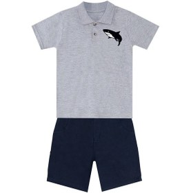 Resim Denokids Mushi Sharrk Erkek Çocuk Polo Yaka T-shirt Şort Takım Çok Renkli 