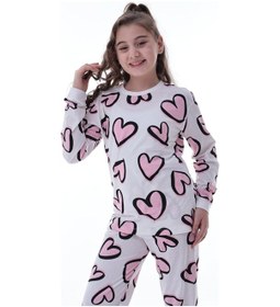 Resim Kız Çocuk Kalpli Desenli Pamuklu Pijama Takımı Rahat Ve Tatlı Uyku Takımı Çok Renkli 