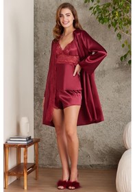 Resim Pierre Cardin Kadın 7015 Saten Dörtlü Gelin Çeyiz Seti Bordo 001 