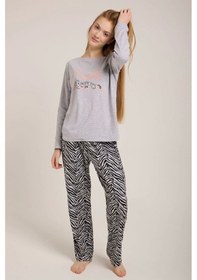 Resim Gri Zebra Club Baskılı Kadın Pijama Takımı Gri 