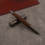 Resim 1 adet Ahşap Tükenmez Kalem, Abanoz Kanat Ağacı, İnce Uçlu, Yuvarlak Gövde, Tıklamalı Kapak, Yeniden Doldurulabilir İş ve Ofis Yazma Aracı 