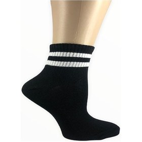 Resim Design Socks KADIN PAMUKLU ÇİZGİ DESENLİ YARIM KONÇ ÇORAP-Siyah 