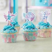Resim Set/12 adet, Denizkızı Pasta Kenarı Bayramlık Tatlı Süsleme Denizaltı Tatlı Masası Pişirme Pasta Kupası Süsleme 