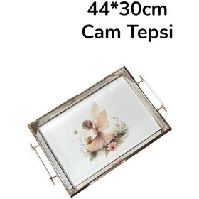 Resim Altın Çerçeveli Kuş Motifli Lüks Sunum Tepsisi - 44x30 Cm Diğer 