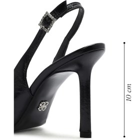 Resim Derimod Kadın Siyah Bilekten Tokalı Arkası Açık Ince Topuklu Deri Ayakkabı 25SFD162316 