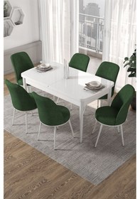 Resim Canisa Concept Kor Serisi 70x114 Açılabilir Mutfak Masası Takımı Beyaz Masa 6 Haki Yeşil Sandalye Masa Beyaz Sandalyeler Haki Yeşili 