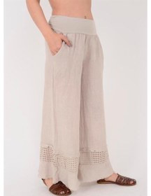 Resim Eren Style İtalyan Fisto Paça Detaylı Keten Pantolon-9893 Bej 