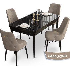 Resim Canisa Concept Taç Serisi 80 x 132 cm Açılabilir Siyah Mermer Desen Masa Takımı 4 Sandalye Gold Halkalı 