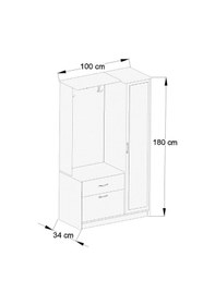 Resim AE-3042 Reina Aynalı Delüx Vestiyer Ayakkabılık Portmanto Takımı Beyaz 