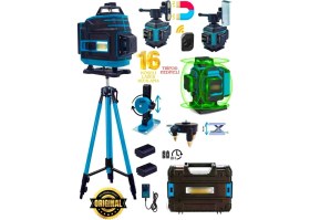 Resim 16 Köşe Tripod Hediyeli Uzaktan Kumandalı 360 Derece Çizgi Hizalama Lazer Makinesi Seviye Cihazı 