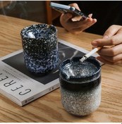 Resim Chuangyinshop Siyah Elegant Seramik Kapaklı Rüzgar Geçirmez Toz Geçirmez Masaüstü Kül Tablası 