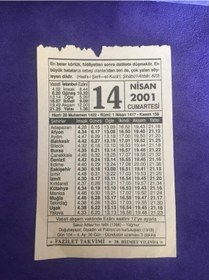 Resim 14 Nisan 2001 Takvim Yaprağı - Nostalji Koleksiyonluk Takvim Yaprağı 