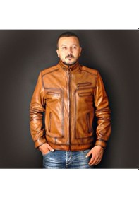 Resim Deriwork Hakiki Kuzu Derisi Taba Erkek Deri Mont Dört Cepli Fermuarlı Deri Ceket Taba 