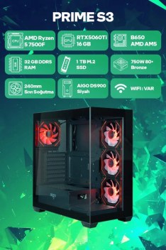 Game Garaj Prime S3 R5-7500F 32 GB 1 TB SSD 16 GB RTX5060Ti Free Dos Oyuncu Tavsiye Sistem