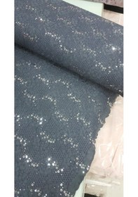 Resim Dantel Üstü Payetli Gri Renk Abiye Kumaş 