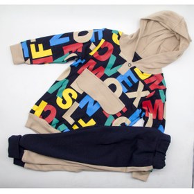 Resim Büyük Harfli Baskılı Bebek Takım Kapşonlu Sweat Eşofman Pijama Erkek Günlük Takım 95305 