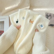 Resim 4'lü Paket Kadınlar için Peluş Astarlı Termal Çoraplar - Kalın Kışlık Baldır Boyu Hayvan Desenli (Tilki, Kuş, Tavşan, Kedi) - Soğuk Hava İçin Rahat Ev Çorapları, Kabarık Çoraplar, Yumuşak Kumaş Yapısı 