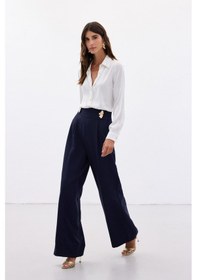 Resim Sateen Bel Aksesuarlı Pantolon - Lacivert-136489 Lacivert 