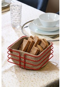 Resim Edora Home Kırmızı Paslanmaz Oval Köşeli Kare Ekmek Sepeti Makrome - Çok Amaçlı Metal Kırmızı 