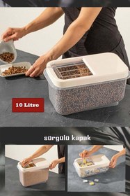 Resim OZCMAX 2 Adet Sürgülü Kapaklı 10 LT Erzak Bakliyat Un Şeker Saklamaa Kabı (y4) 