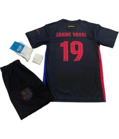 Resim Barcelona 2024/25 Sezon Lamine Yamal Siyah Deplasman Çocuk Forması 4lü Set Çorap+Biliklik Hediye 