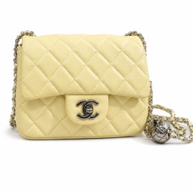Resim Classic Black Quilted Mini Shoulder Bag with Silver Chain - Yellow 