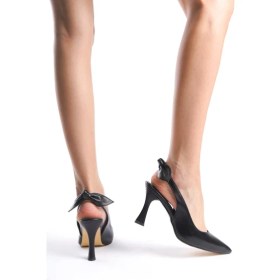 Resim Mubiano MBHSN8082-S Kadın Arkası Lastikli Fiyonk Detay Siyah Stiletto & Topuklu Ayakkabı 