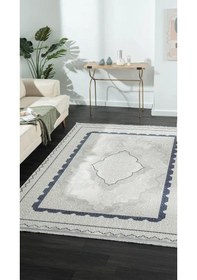 Resim By Özer Halı Gri Renk Krem Mavi Bordürlü Klasik Stil Karmen Halı Dark Dk016m Salon Halısı Çok Renkli 