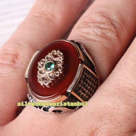 Resim Copy of 925 Sterling Eagle Sapphire and Onyx Stone Mens Ring - US: 11.5 / 66 mm / Turk: 26 