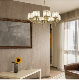 Resim Sadem 8'Li Eskitme Kristalli Taşlı Modern Tasarım Salon-Yatak Odası Kristal Salon Avize 
