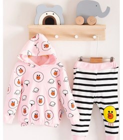 Resim Civciv Desenli 2'li % 100 Pamuk Kız Bebek Takımı Pembe 