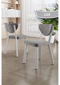 Resim Canisa Arfe Serisi 6 Adet Gri Mutfak Sandalyesi Beyaz Metal İskeletli 1. Sınıf Babyface Kumaş Sandalye Gri Ayakları Beyaz 