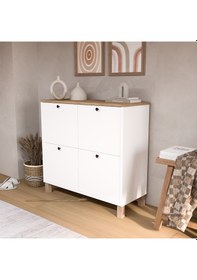 Resim Robin Home Alaska Ayakkabılık Çok Amaçlı Dolap 4 Kapaklı Ahşap Ayaklı Sepet-beyaz Beyaz 