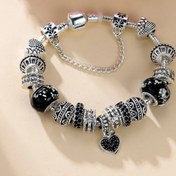 Resim Zarif Sevimli DIY Boncuk Retro Siyah Yapay Elmas Aşk Kolye Kiraz Çiçeği Seramik Boncuklar, Alaşım Malzeme, Günlük Giyim ve Kuyruk İçin Uygun, Sevgililer Günü Hediyesi 