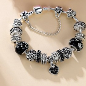 Resim Zarif Sevimli DIY Boncuk Retro Siyah Yapay Elmas Aşk Kolye Kiraz Çiçeği Seramik Boncuklar, Alaşım Malzeme, Günlük Giyim ve Kuyruk İçin Uygun, Sevgililer Günü Hediyesi 