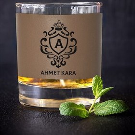 Resim Orijinal İsim ve Baş Harfli Vizon Deri Kaplı Viski Bardağı 